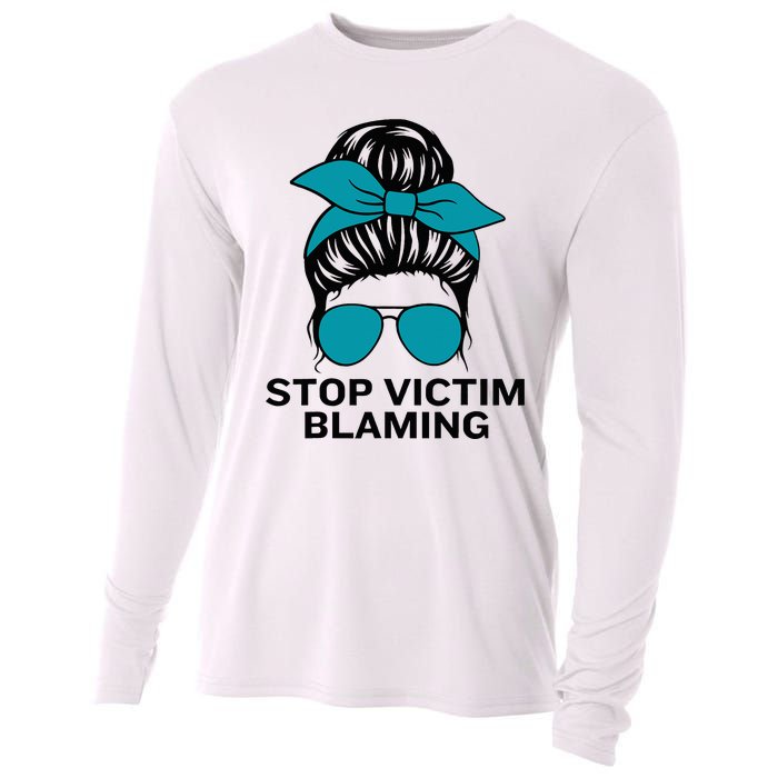 Stop Victim Blaming Messy Bun Sexual Assault Awareness Month Cooling Performance Long Sleeve Crew