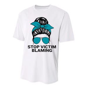 Stop Victim Blaming Messy Bun Sexual Assault Awareness Month Performance Sprint T-Shirt