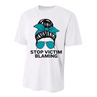 Stop Victim Blaming Messy Bun Sexual Assault Awareness Month Performance Sprint T-Shirt