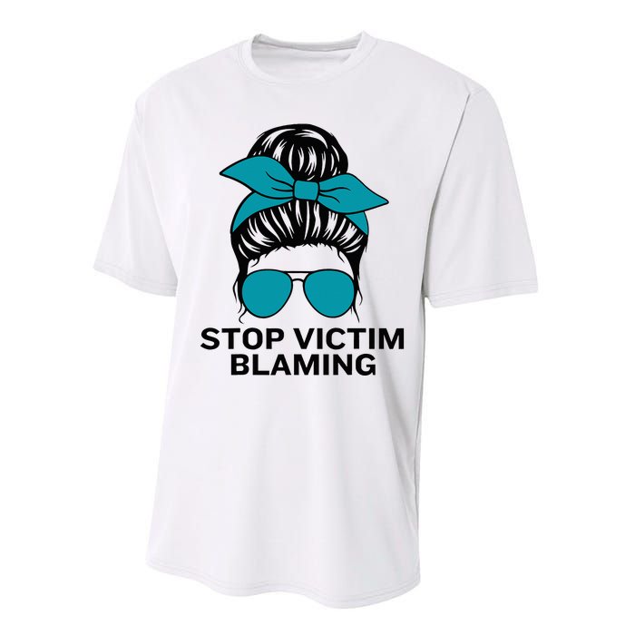 Stop Victim Blaming Messy Bun Sexual Assault Awareness Month Performance Sprint T-Shirt