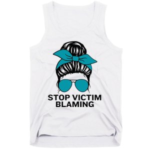 Stop Victim Blaming Messy Bun Sexual Assault Awareness Month Tank Top