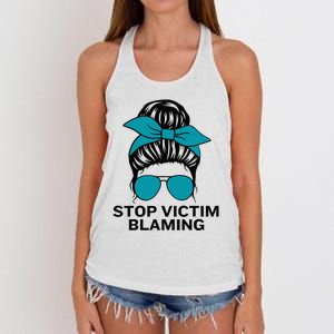 Stop Victim Blaming Messy Bun Sexual Assault Awareness Month Women's Knotted Racerback Tank