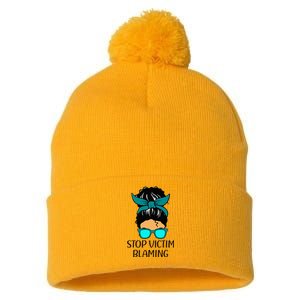 Stop Victim Blaming Sexual Assault Awareness Month Pom Pom 12in Knit Beanie