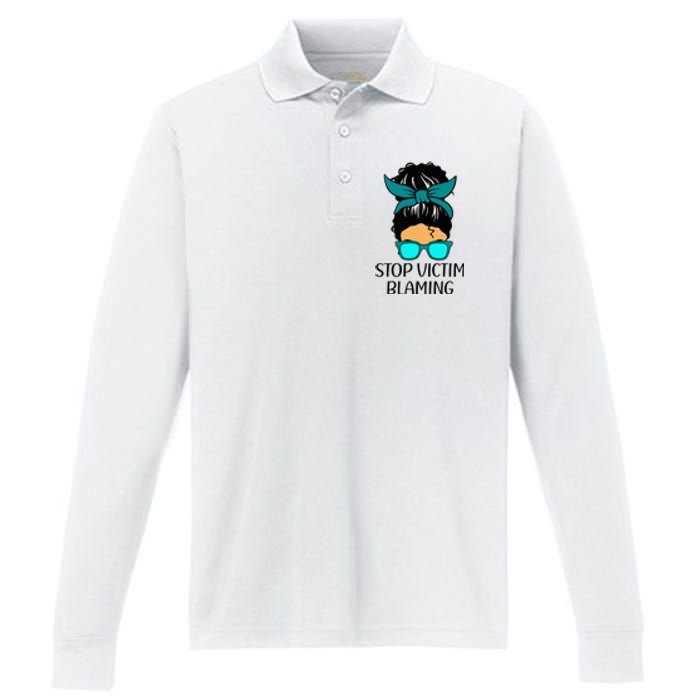 Stop Victim Blaming Sexual Assault Awareness Month Performance Long Sleeve Polo