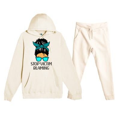 Stop Victim Blaming Sexual Assault Awareness Month Premium Hooded Sweatsuit Set