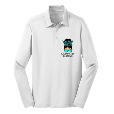 Stop Victim Blaming Sexual Assault Awareness Month Silk Touch Performance Long Sleeve Polo