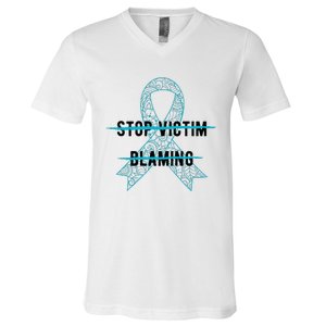 Stop Victim Blaming Sexual Assault Awareness Month Warrior V-Neck T-Shirt