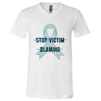 Stop Victim Blaming Sexual Assault Awareness Month Warrior V-Neck T-Shirt