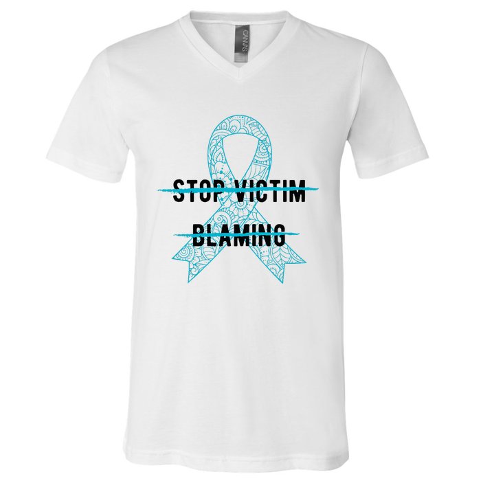 Stop Victim Blaming Sexual Assault Awareness Month Warrior V-Neck T-Shirt