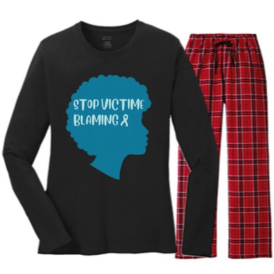 Stop Victim Blaming Sexual Assault Awareness Month Warrior Women's Long Sleeve Flannel Pajama Set 