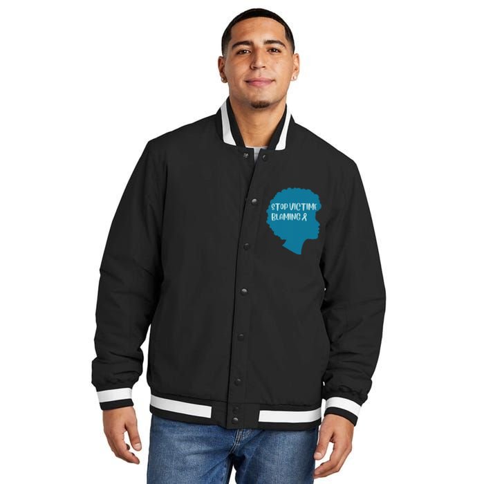 Stop Victim Blaming Sexual Assault Awareness Month Warrior Insulated Varsity Jacket