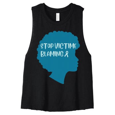 Stop Victim Blaming Sexual Assault Awareness Month Warrior Women's Racerback Cropped Tank