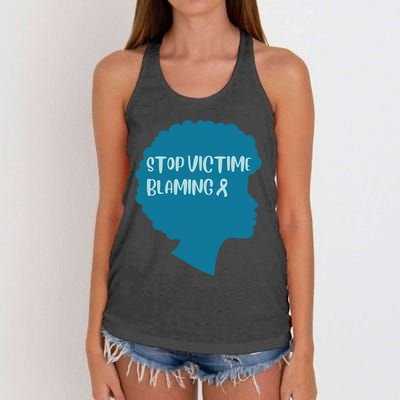 Stop Victim Blaming Sexual Assault Awareness Month Warrior Women's Knotted Racerback Tank