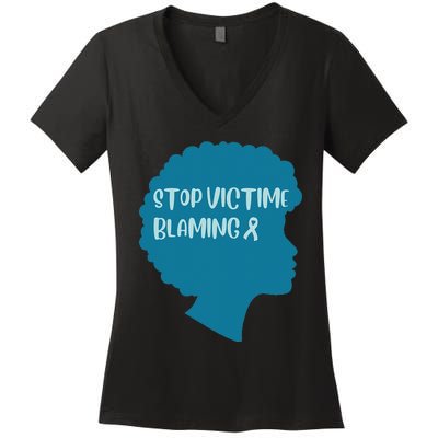 Stop Victim Blaming Sexual Assault Awareness Month Warrior Women's V-Neck T-Shirt