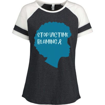 Stop Victim Blaming Sexual Assault Awareness Month Warrior Enza Ladies Jersey Colorblock Tee