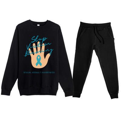 Stop Victim Blaming Sexual Assault Awareness Premium Crewneck Sweatsuit Set