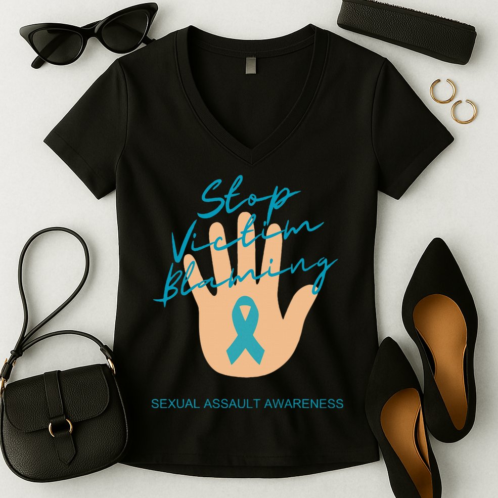 Stop Victim Blaming Sexual Assault Awareness Women's V-Neck T-Shirt