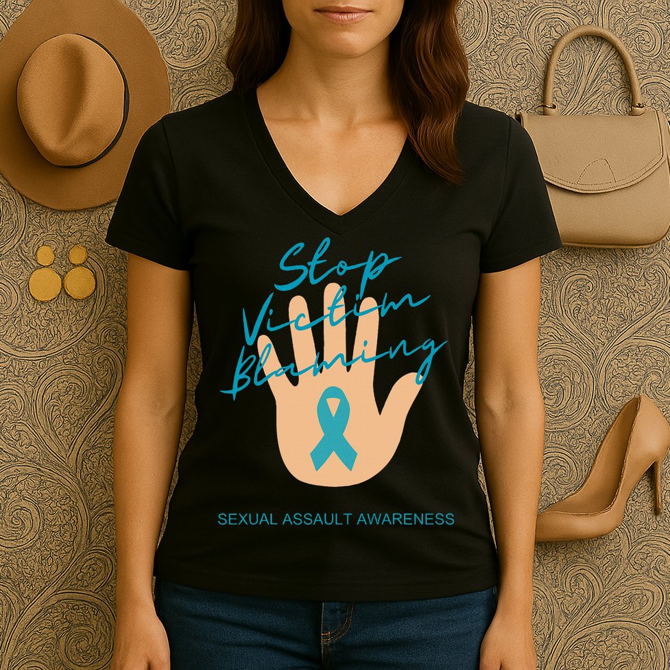 Stop Victim Blaming Sexual Assault Awareness Women's V-Neck T-Shirt