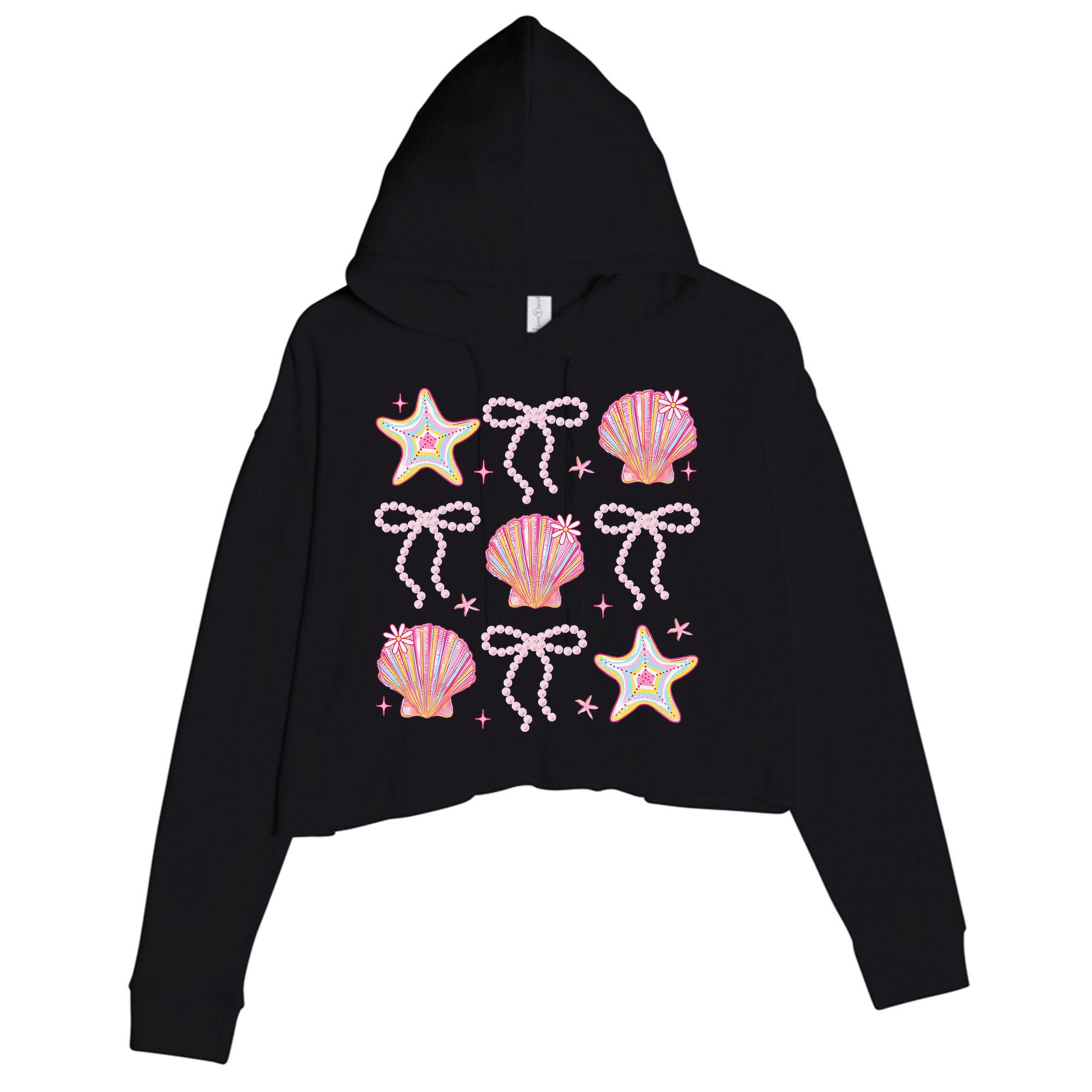 Summer Vibe Coquette Bow Pearl Clam Starfish Cotton Candy Crop Fleece Hoodie