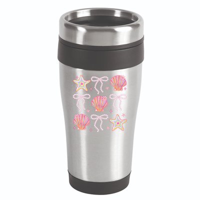 Summer Vibe Coquette Bow Pearl Clam Starfish Cotton Candy 16oz Travel Tumbler