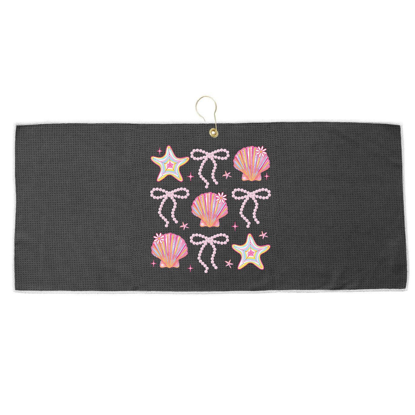 Summer Vibe Coquette Bow Pearl Clam Starfish Cotton Candy Large Microfiber Waffle Golf Towel