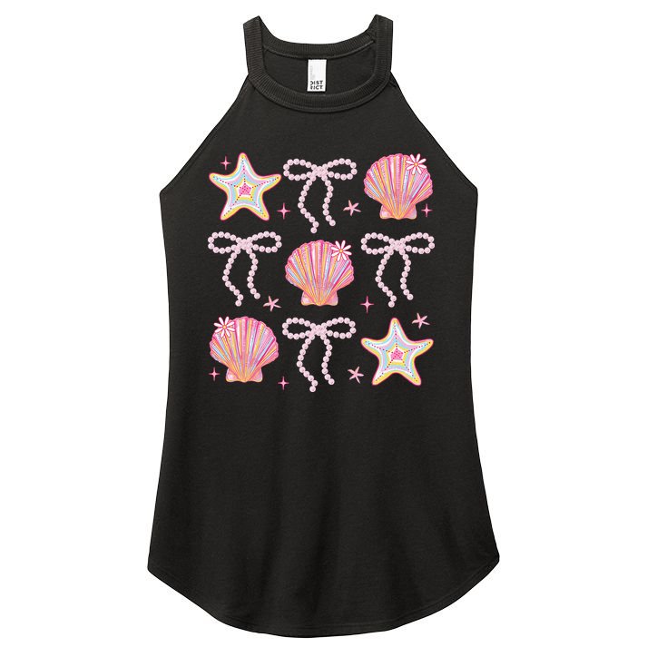 Summer Vibe Coquette Bow Pearl Clam Starfish Cotton Candy Women's Perfect Tri Rocker Tank