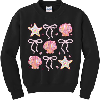 Summer Vibe Coquette Bow Pearl Clam Starfish Cotton Candy Kids Sweatshirt