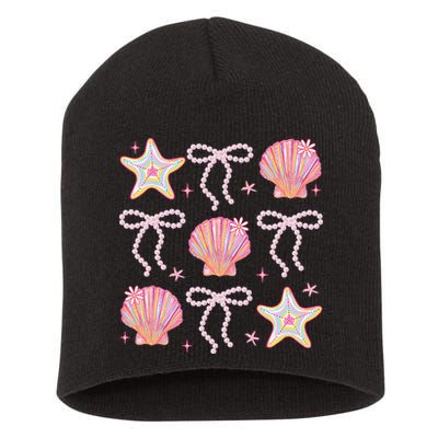 Summer Vibe Coquette Bow Pearl Clam Starfish Cotton Candy Short Acrylic Beanie