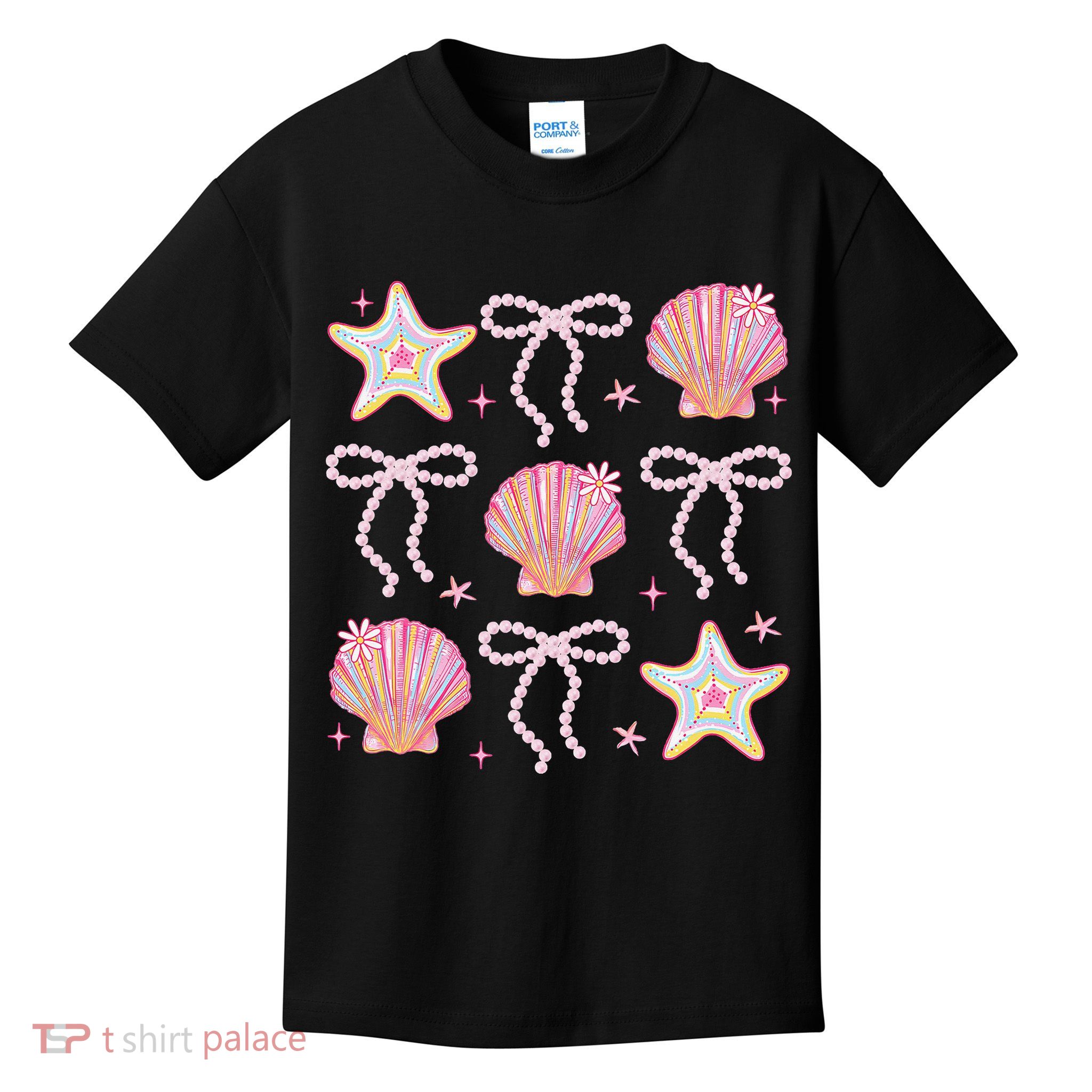 Summer Vibe Coquette Bow Pearl Clam Starfish Cotton Candy Kids T-Shirt