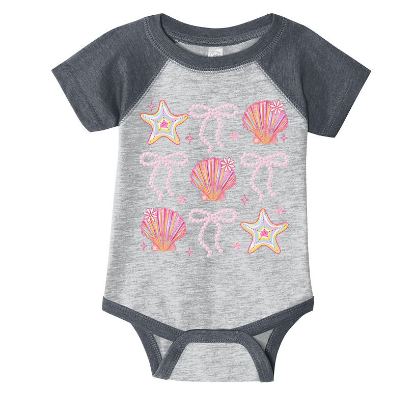 Summer Vibe Coquette Bow Pearl Clam Starfish Cotton Candy Infant Baby Jersey Bodysuit