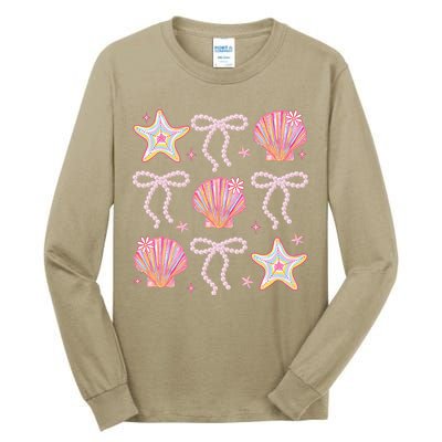 Summer Vibe Coquette Bow Pearl Clam Starfish Cotton Candy Tall Long Sleeve T-Shirt
