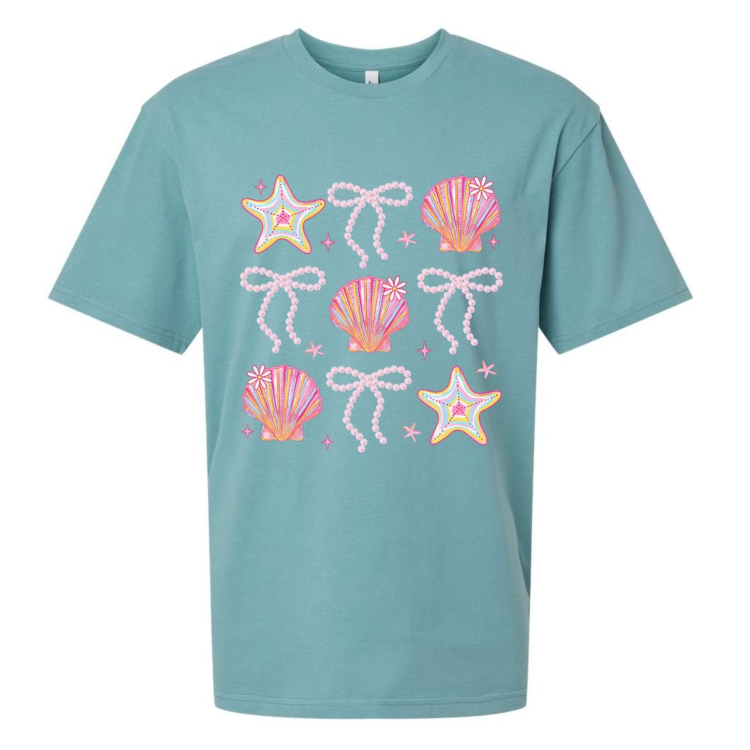 Summer Vibe Coquette Bow Pearl Clam Starfish Cotton Candy Sueded Cloud Jersey T-Shirt