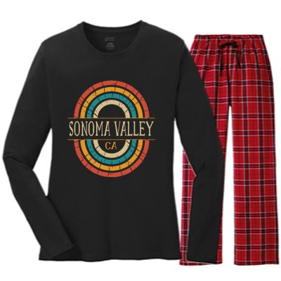 Sonoma Valley California Vintage Ca Retro Home State Women's Long Sleeve Flannel Pajama Set 