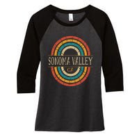 Sonoma Valley California Vintage Ca Retro Home State Women's Tri-Blend 3/4-Sleeve Raglan Shirt