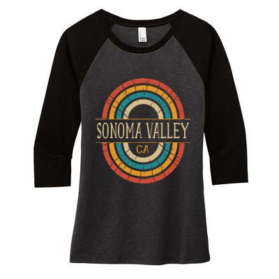 Sonoma Valley California Vintage Ca Retro Home State Women's Tri-Blend 3/4-Sleeve Raglan Shirt