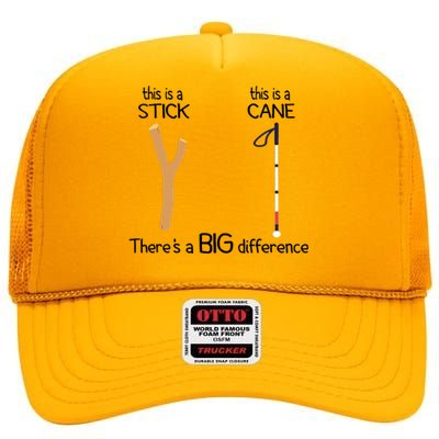 Stick Vs Cane TVI White Cane Awareness Blind High Crown Mesh Back Trucker Hat