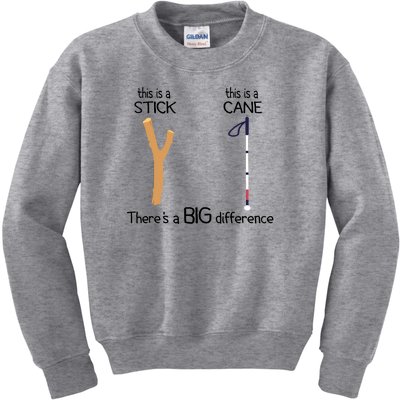 Stick Vs Cane TVI White Cane Awareness Blind Kids Sweatshirt