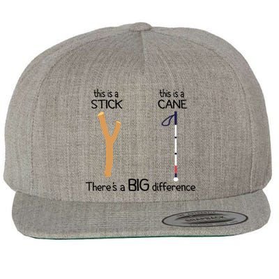 Stick Vs Cane TVI White Cane Awareness Blind Wool Snapback Cap