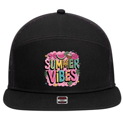 Summer Vibes Couqette Bow Melon 7 Panel Mesh Trucker Snapback Hat