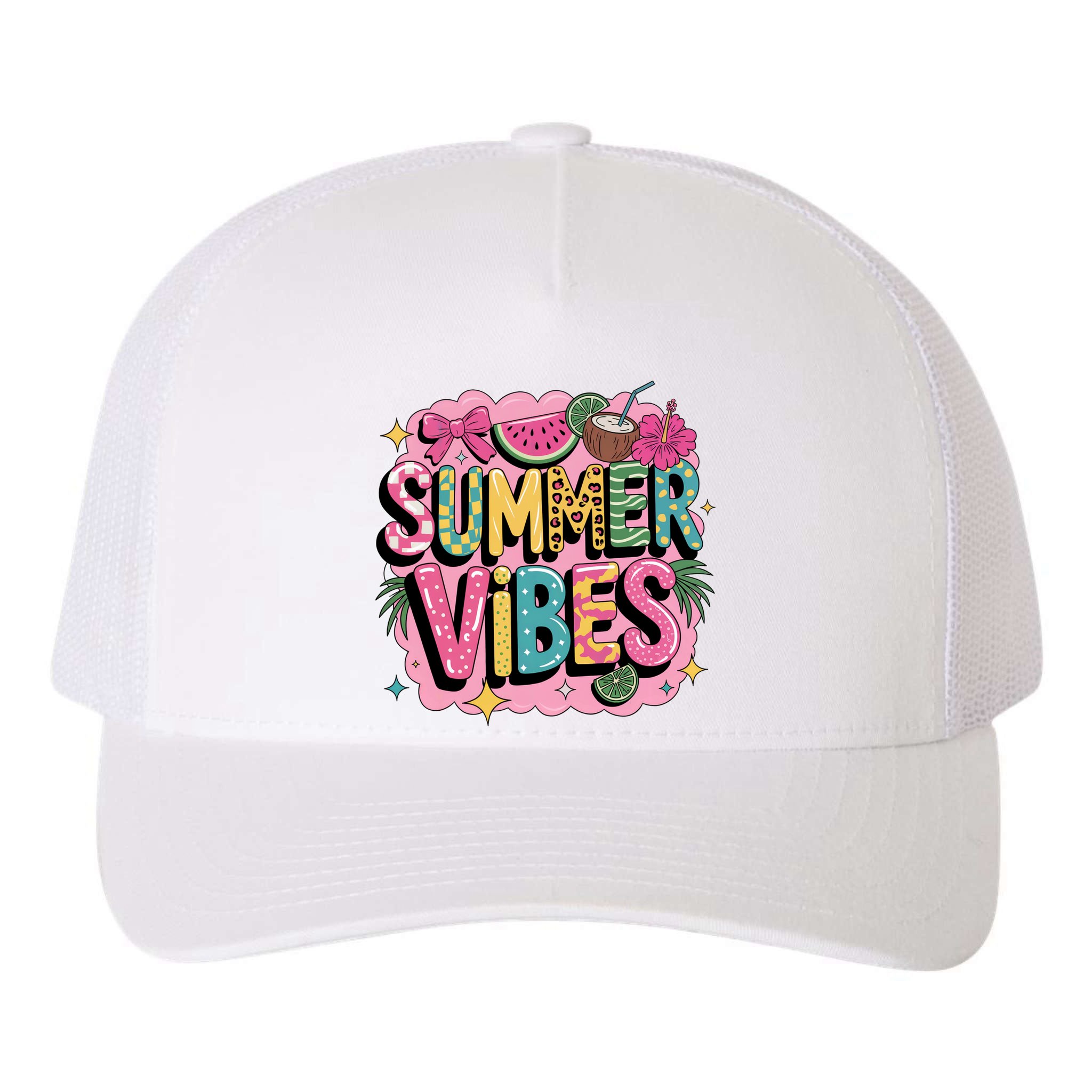 Summer Vibes Couqette Bow Melon Yupoong Adult 5-Panel Trucker Hat