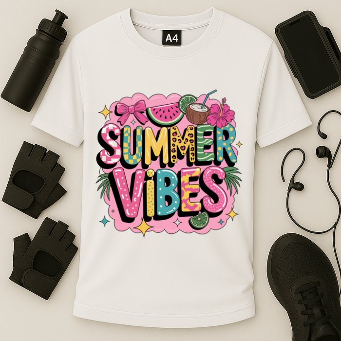 Summer Vibes Couqette Bow Melon Cooling Performance Crew T-Shirt