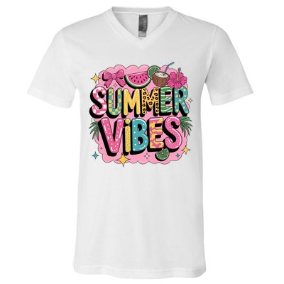 Summer Vibes Couqette Bow Melon V-Neck T-Shirt