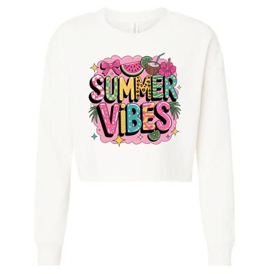 Summer Vibes Couqette Bow Melon Cropped Pullover Crew