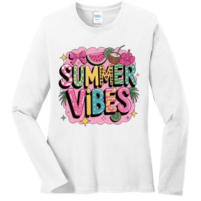 Summer Vibes Couqette Bow Melon Ladies Long Sleeve Shirt