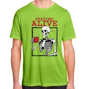 Spooky Vibe Coffee Skeleton Halloween Staying Alive Meme Adult ChromaSoft Performance T-Shirt