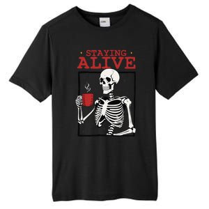 Spooky Vibe Coffee Skeleton Halloween Staying Alive Meme Tall Fusion ChromaSoft Performance T-Shirt