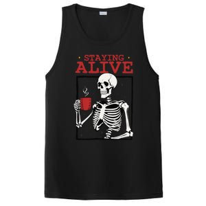 Spooky Vibe Coffee Skeleton Halloween Staying Alive Meme PosiCharge Competitor Tank