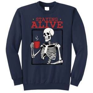 Spooky Vibe Coffee Skeleton Halloween Staying Alive Meme Sweatshirt