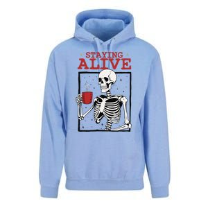 Spooky Vibe Coffee Skeleton Halloween Staying Alive Meme Unisex Surf Hoodie