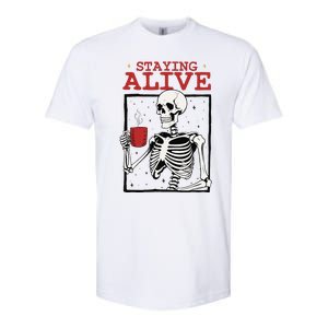 Spooky Vibe Coffee Skeleton Halloween Staying Alive Meme Softstyle CVC T-Shirt